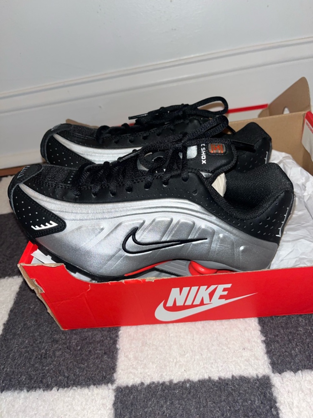 Nike Kids Black and Silver Shox Running Shoes
